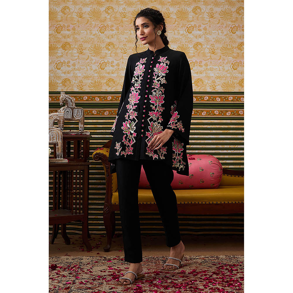 Soup by Sougat Paul Mehr Black Floral Kurta with Pant (Set of 2)