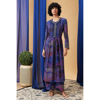 Soup by Sougat Paul Benazir Blue Floral Kurta with Palazzo (Set of 2)