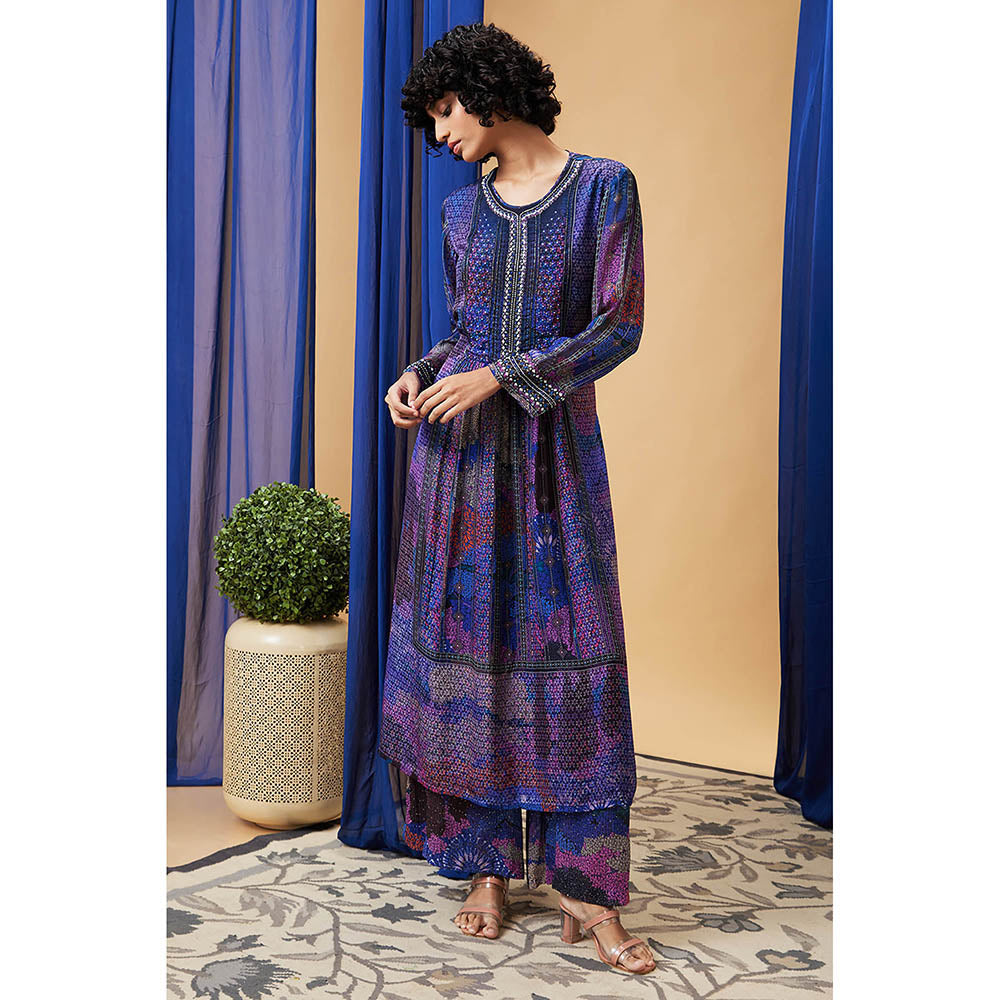 Soup by Sougat Paul Benazir Blue Floral Kurta with Palazzo (Set of 2)