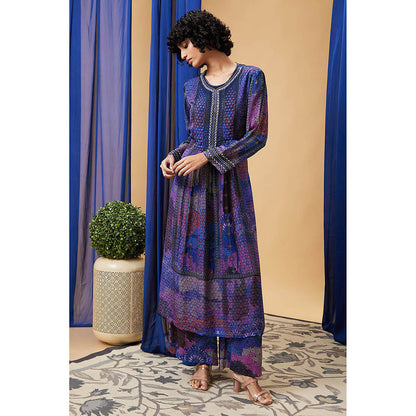 Soup by Sougat Paul Benazir Blue Floral Kurta with Palazzo (Set of 2)