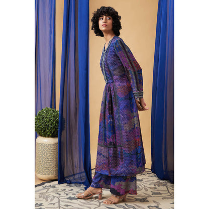 Soup by Sougat Paul Benazir Blue Floral Kurta with Palazzo (Set of 2)