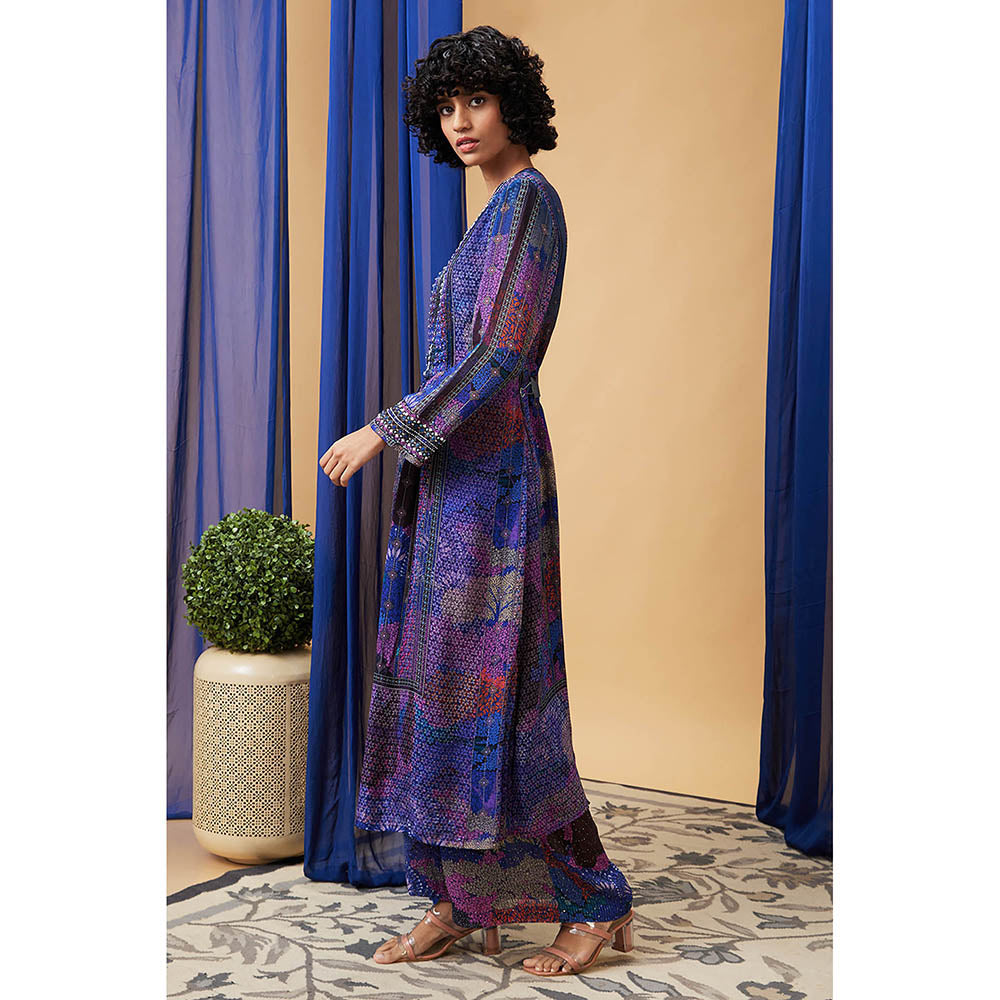 Soup by Sougat Paul Benazir Blue Floral Kurta with Palazzo (Set of 2)