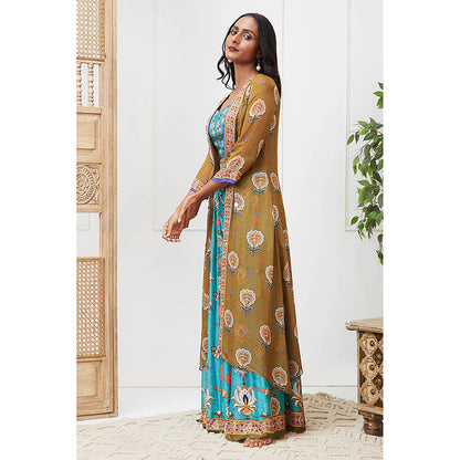 Soup by Sougat Paul Tabriz Blue Floral Crop Top with Palazzo and Jacket (Set of 3)