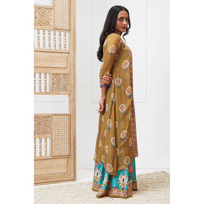 Soup by Sougat Paul Tabriz Blue Floral Crop Top with Palazzo and Jacket (Set of 3)