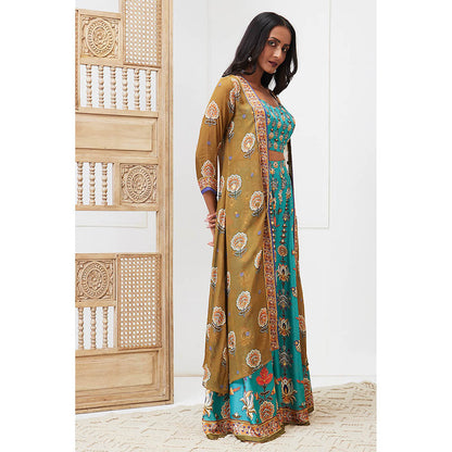 Soup by Sougat Paul Tabriz Blue Floral Crop Top with Palazzo and Jacket (Set of 3)