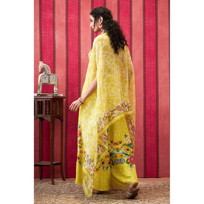 Soup by Sougat Paul Gulista Yellow Floral Bustier with Palazzo and Cape (Set of 3)