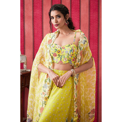 Soup by Sougat Paul Gulista Yellow Floral Bustier with Palazzo and Cape (Set of 3)