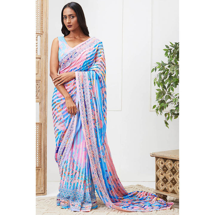 Soup by Sougat Paul Zaynab Blue Floral Saree with Stitched Blouse