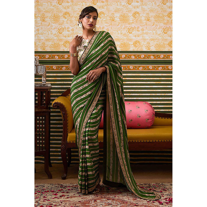 Soup by Sougat Paul Mehr Green Floral Saree with Stitched Blouse