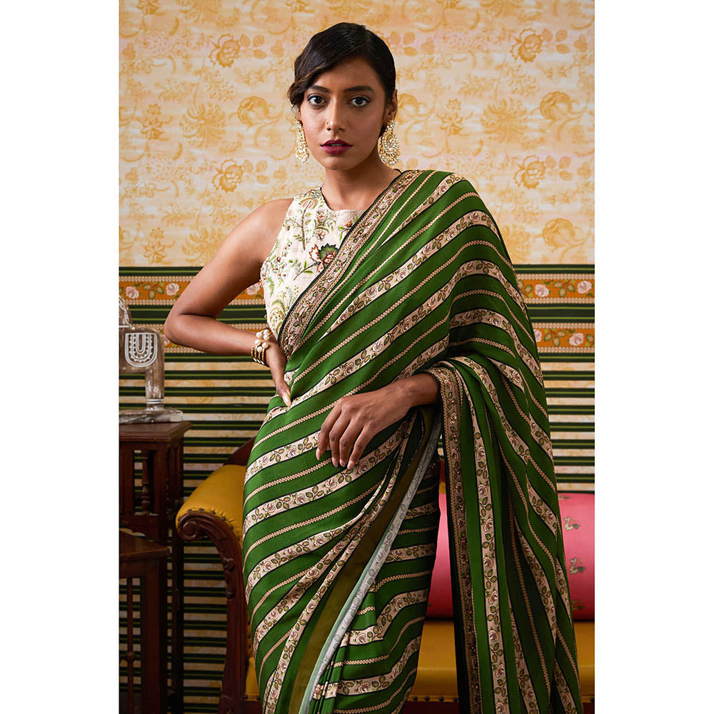 Soup by Sougat Paul Mehr Green Floral Saree with Stitched Blouse