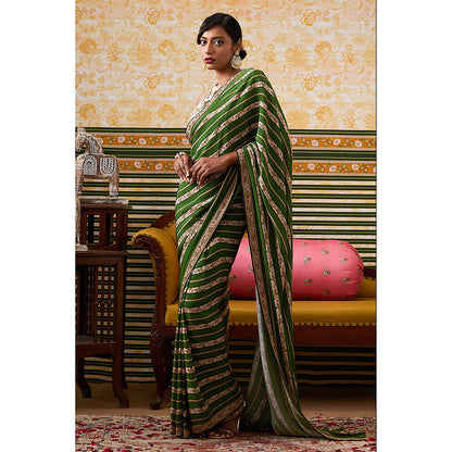 Soup by Sougat Paul Mehr Green Floral Saree with Stitched Blouse