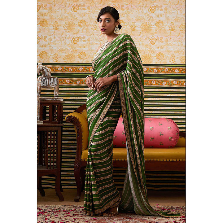 Soup by Sougat Paul Mehr Green Floral Saree with Stitched Blouse