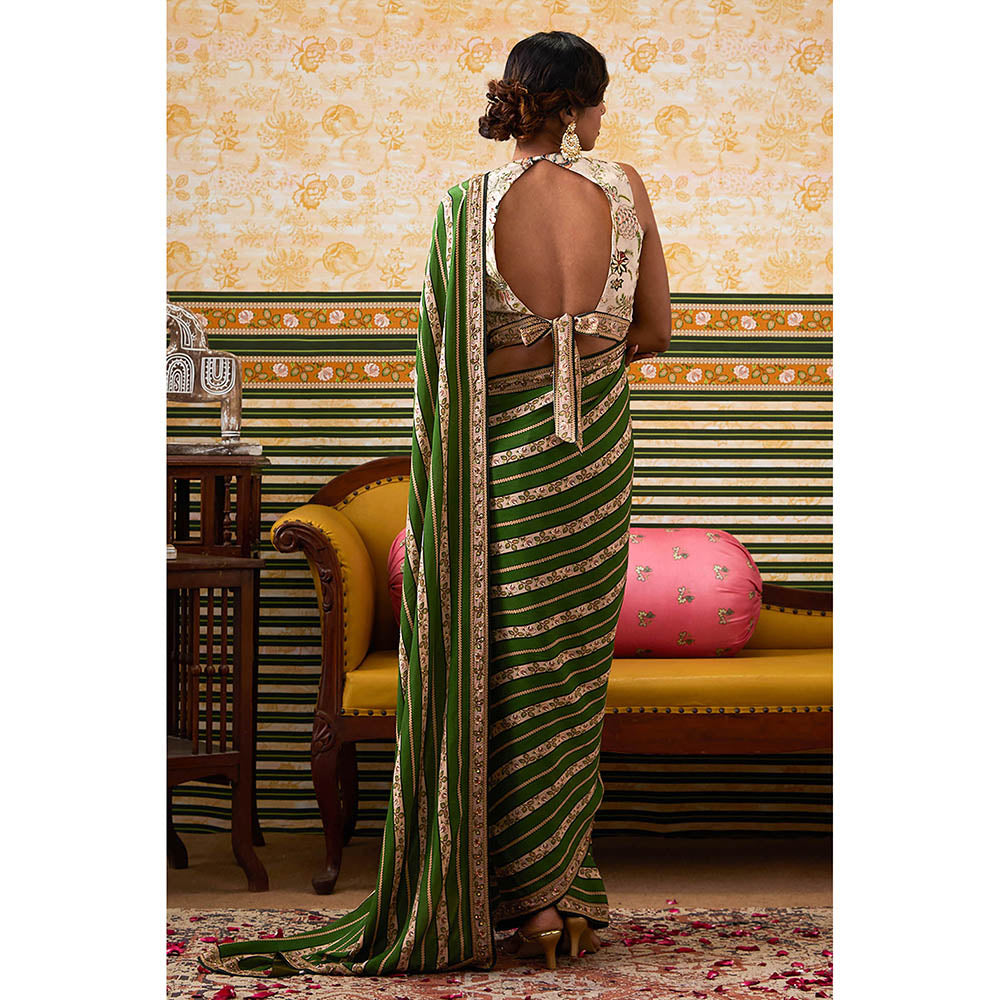 Soup by Sougat Paul Mehr Green Floral Saree with Stitched Blouse