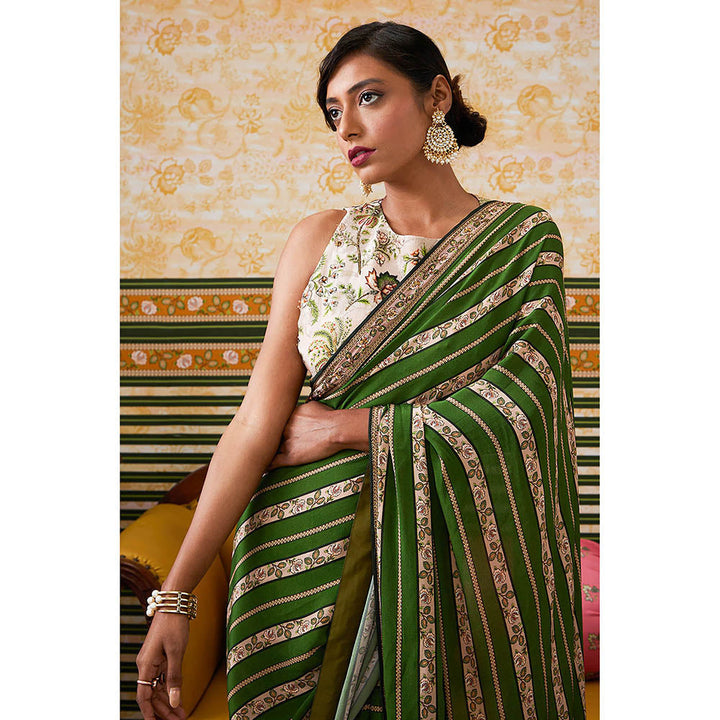 Soup by Sougat Paul Mehr Green Floral Saree with Stitched Blouse