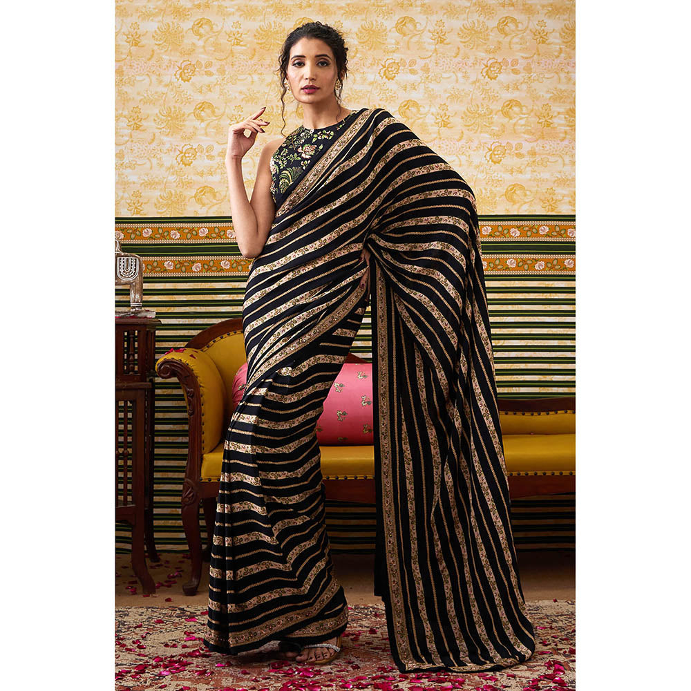 Soup by Sougat Paul Mehr Black Floral Saree with Stitched Blouse