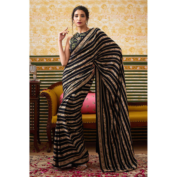 Soup by Sougat Paul Mehr Black Floral Saree with Stitched Blouse