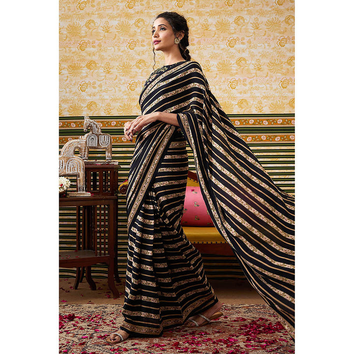 Soup by Sougat Paul Mehr Black Floral Saree with Stitched Blouse