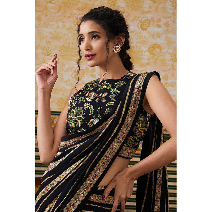 Soup by Sougat Paul Mehr Black Floral Saree with Stitched Blouse