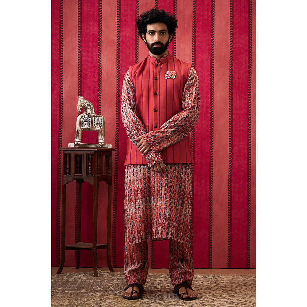 Soup by Sougat Paul Adah Printed Bundi With Kurta & Pant (Set of 3)