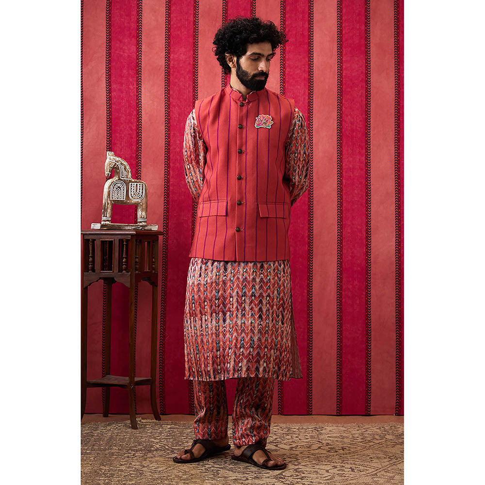 Soup by Sougat Paul Adah Printed Bundi With Kurta & Pant (Set of 3)