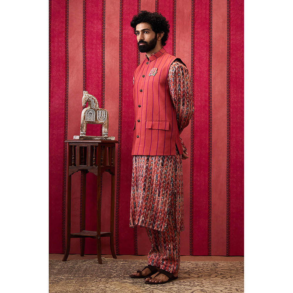 Soup by Sougat Paul Adah Printed Bundi With Kurta & Pant (Set of 3)