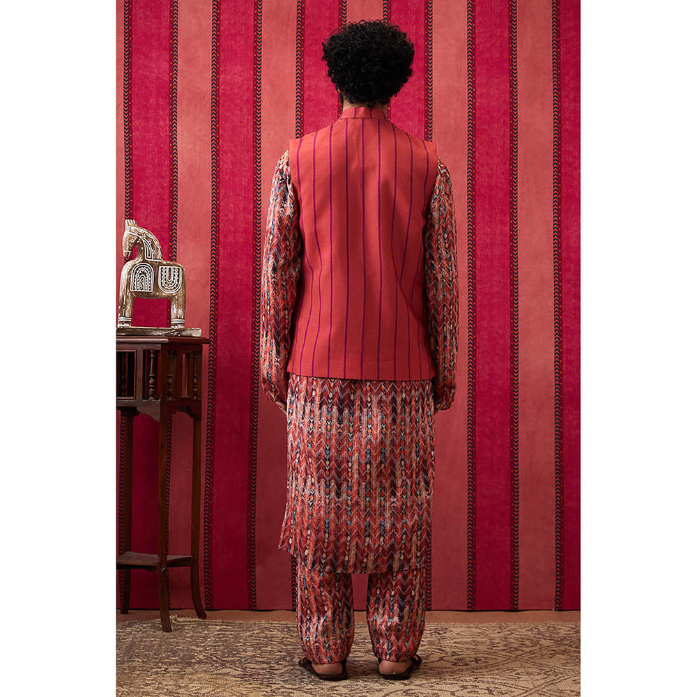 Soup by Sougat Paul Adah Printed Bundi With Kurta & Pant (Set of 3)