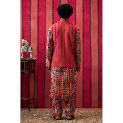 Soup by Sougat Paul Adah Printed Bundi With Kurta & Pant (Set of 3)