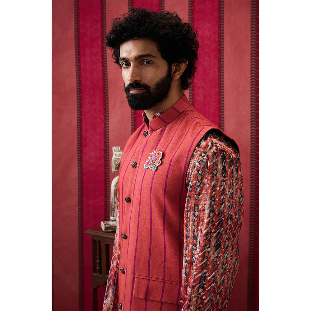 Soup by Sougat Paul Adah Printed Bundi With Kurta & Pant (Set of 3)