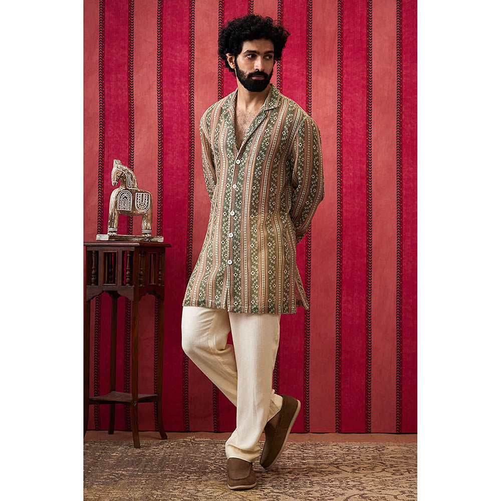 Soup by Sougat Paul Bandhej Long Printed Shirt with Pants (Set of 2)