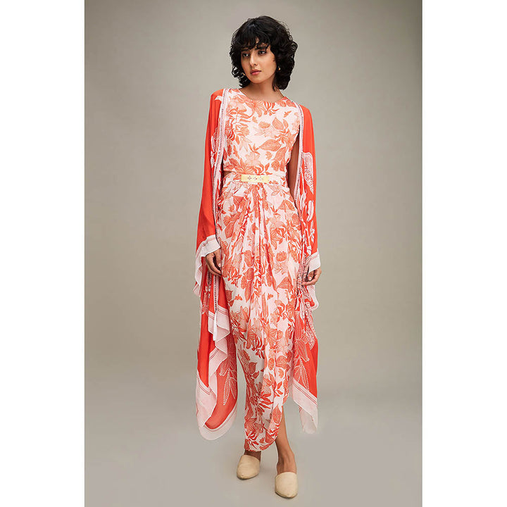 Soup by Sougat Paul Ahyana Printed Drape Dress With Cape (Set of 2)