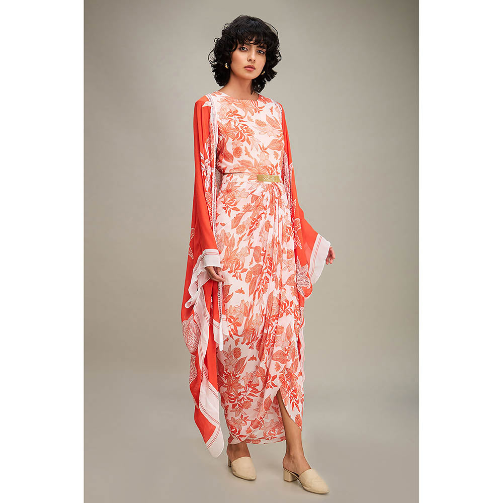 Soup by Sougat Paul Ahyana Printed Drape Dress With Cape (Set of 2)