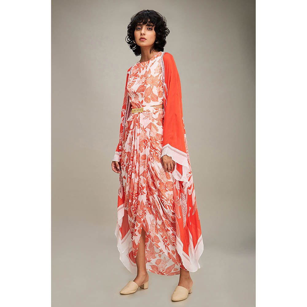 Soup by Sougat Paul Ahyana Printed Drape Dress With Cape (Set of 2)