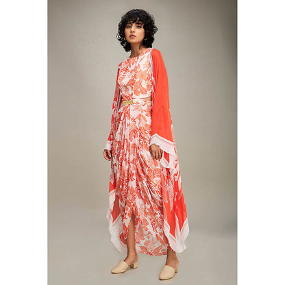 Soup by Sougat Paul Ahyana Printed Drape Dress With Cape (Set of 2)
