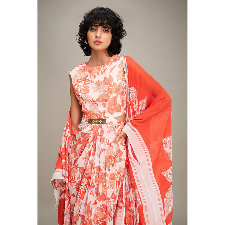 Soup by Sougat Paul Ahyana Printed Drape Dress With Cape (Set of 2)