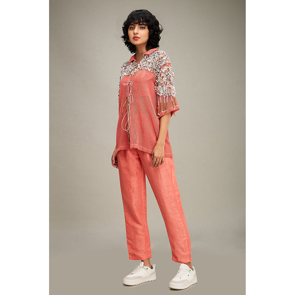 Soup by Sougat Paul Peach Conversational Embellished Co-Ord (Set of 3)