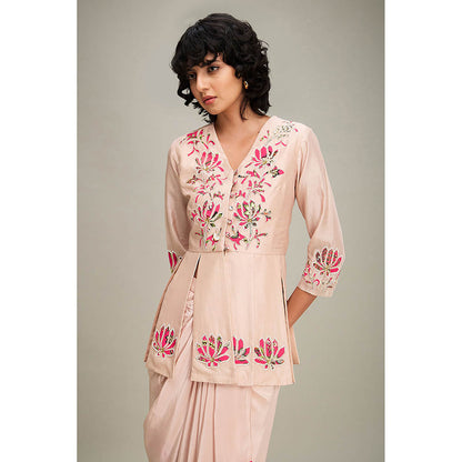 Soup by Sougat Paul Mehr Applique Paneled Top With Drape Skirt (Set of 2)