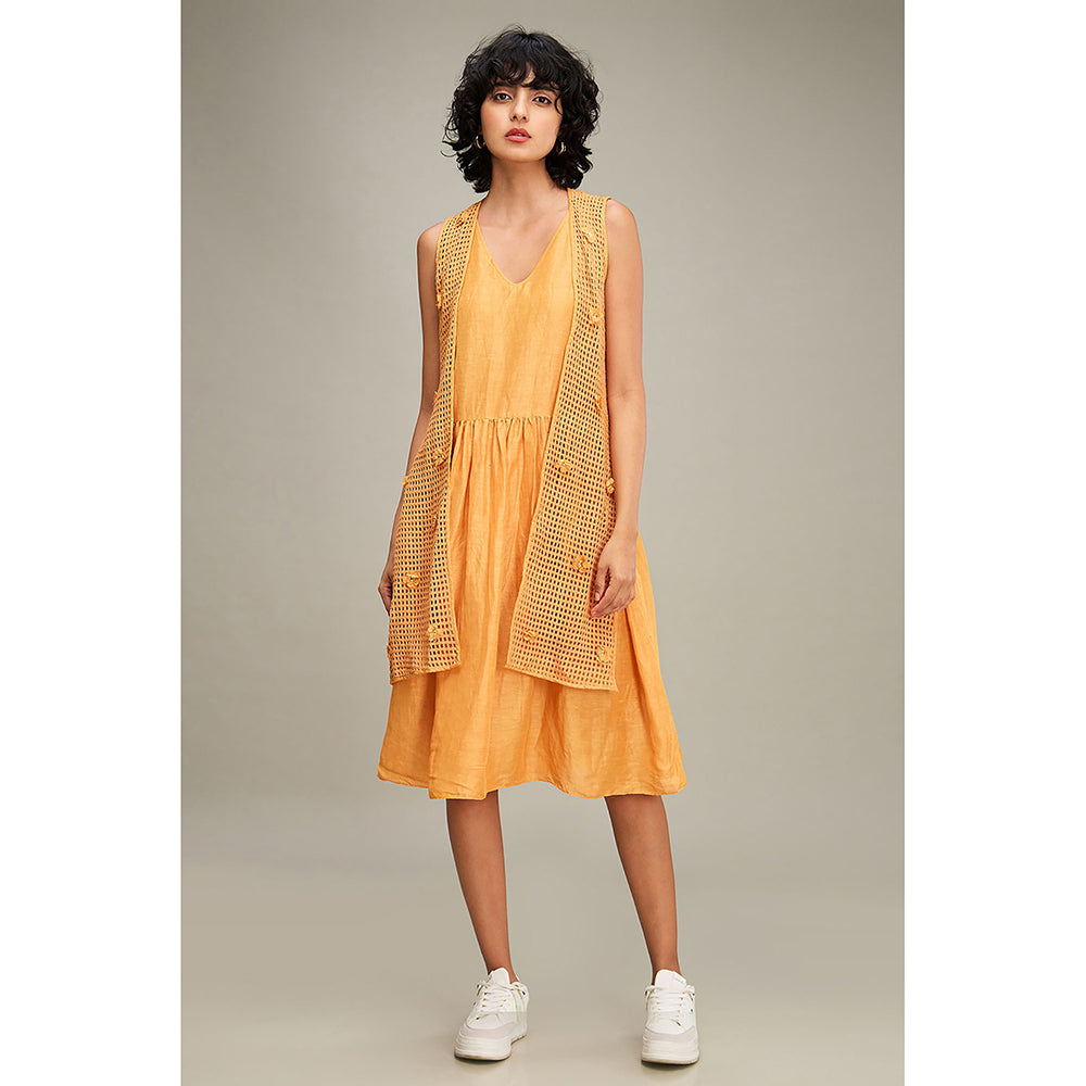 Soup by Sougat Paul Floral Applique Gathred Dress With Jacket (Set of 2)