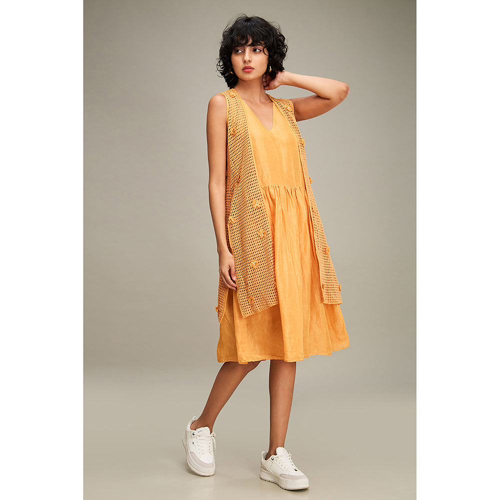 Soup by Sougat Paul Floral Applique Gathred Dress With Jacket (Set of 2)