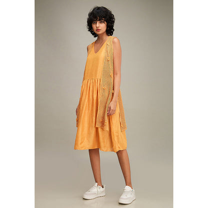 Soup by Sougat Paul Floral Applique Gathred Dress With Jacket (Set of 2)