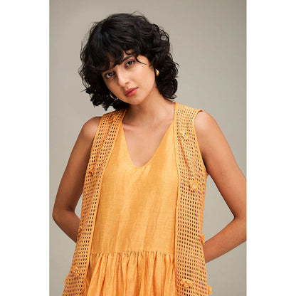 Soup by Sougat Paul Floral Applique Gathred Dress With Jacket (Set of 2)