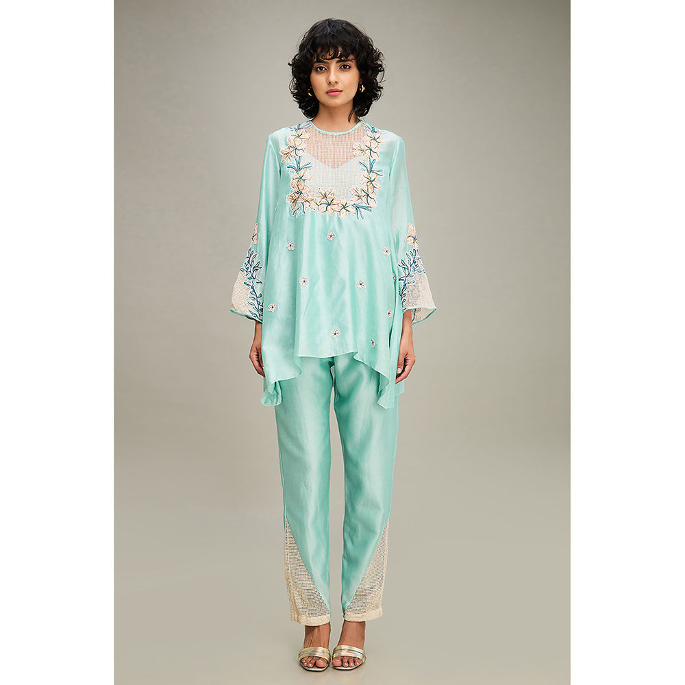 Soup by Sougat Paul Turquoise Zinnia Applique Co-Ord (Set of 2)
