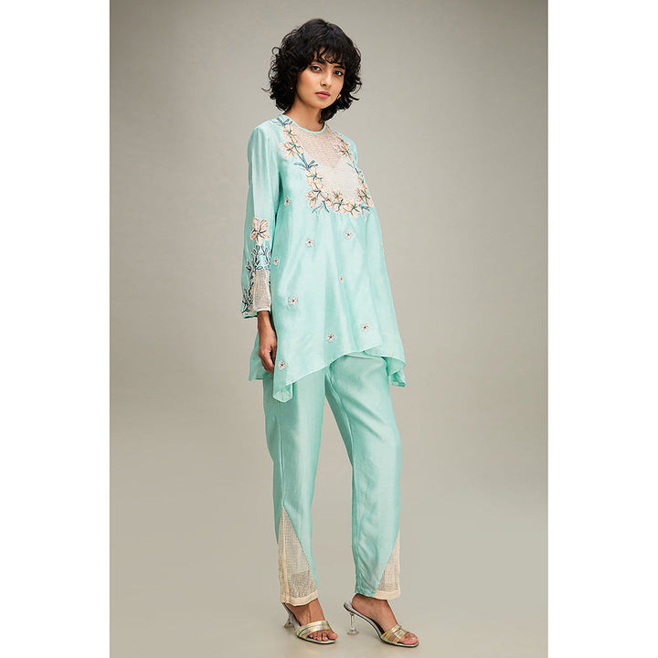 Soup by Sougat Paul Turquoise Zinnia Applique Co-Ord (Set of 2)