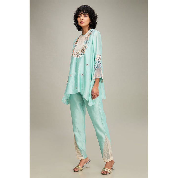 Soup by Sougat Paul Turquoise Zinnia Applique Co-Ord (Set of 2)