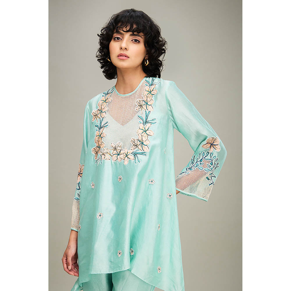 Soup by Sougat Paul Turquoise Zinnia Applique Co-Ord (Set of 2)