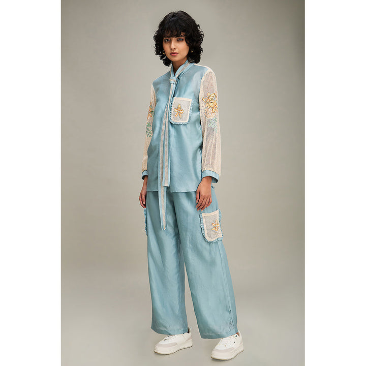 Soup by Sougat Paul Blue Zinnia Applique Co-Ord (Set of 2)