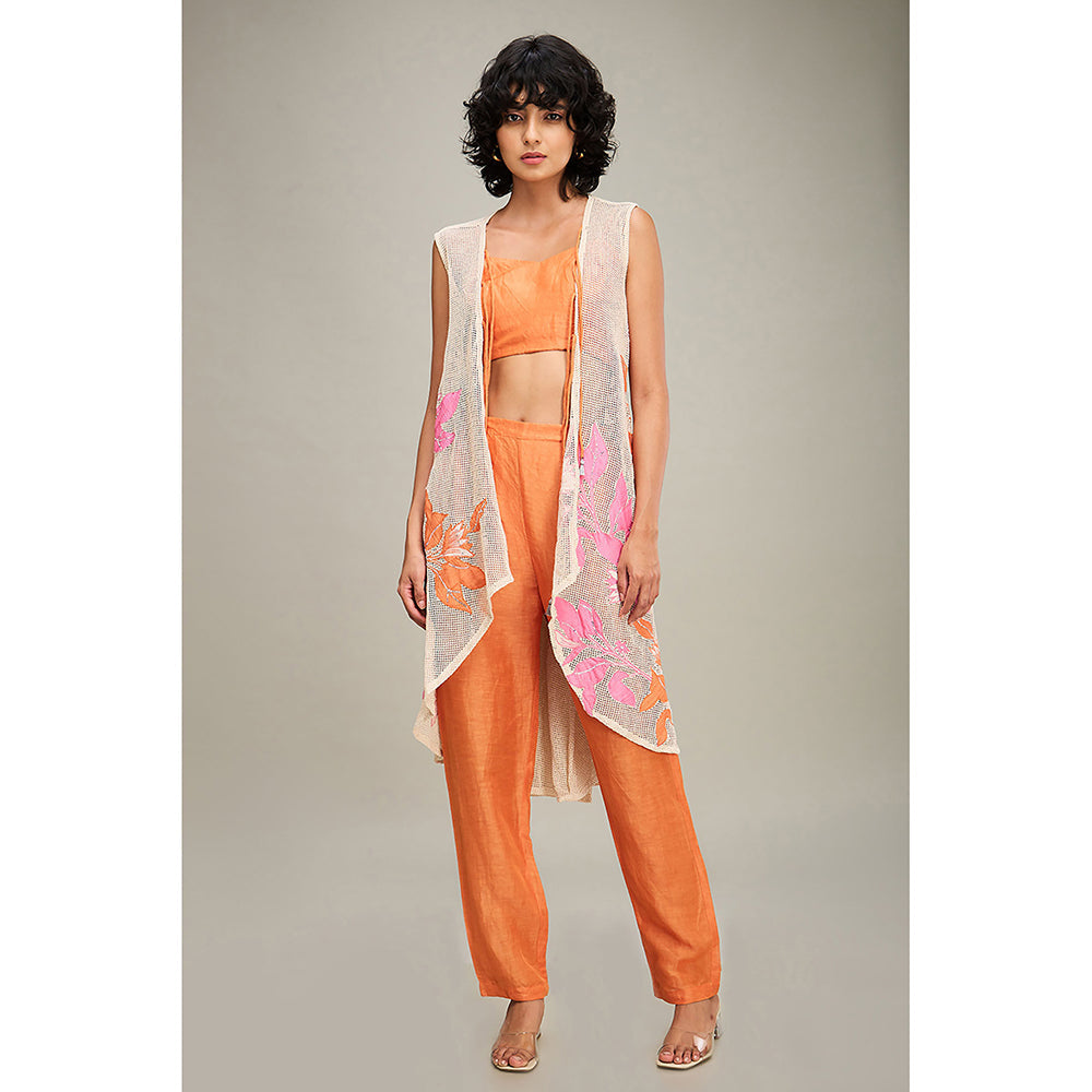 Soup by Sougat Paul Orange Zinnia Applique Co-Ord (Set of 3)
