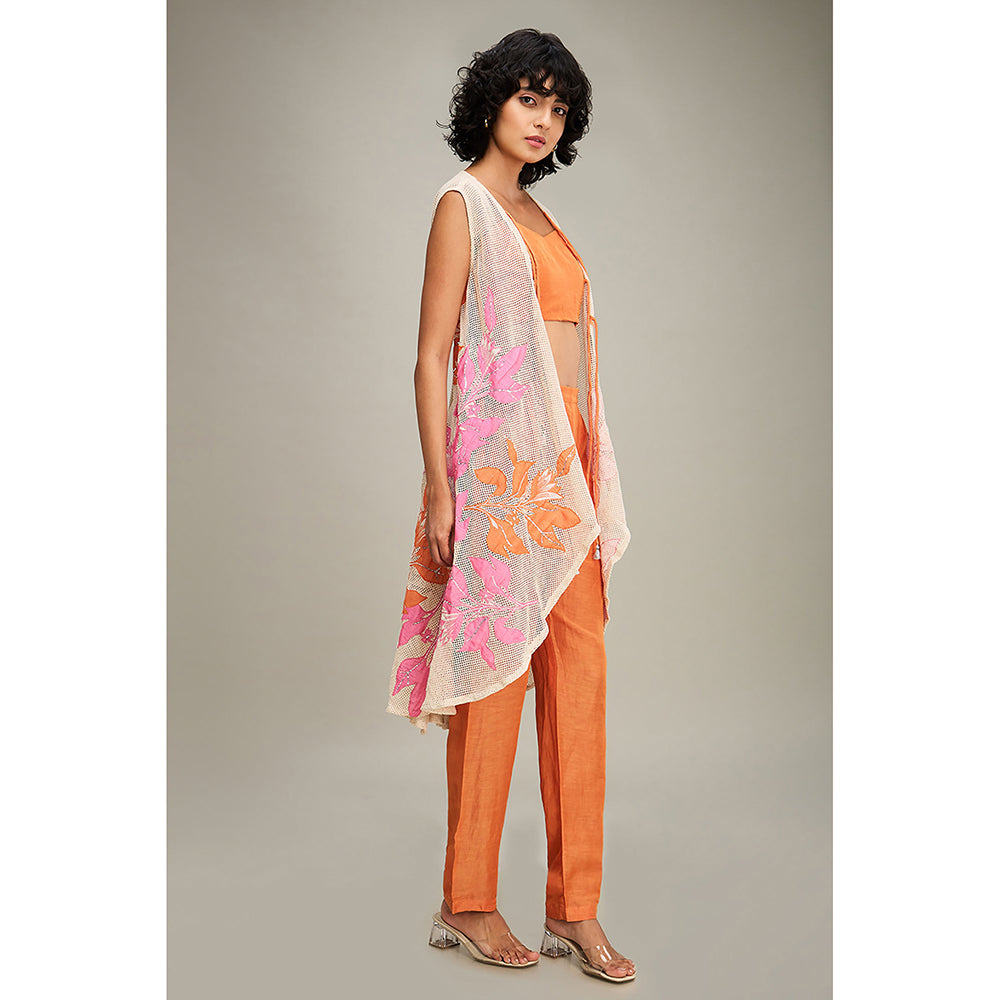 Soup by Sougat Paul Orange Zinnia Applique Co-Ord (Set of 3)