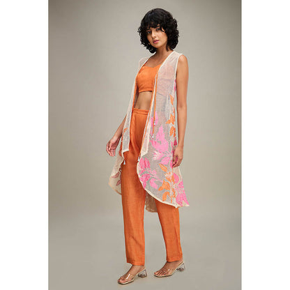 Soup by Sougat Paul Orange Zinnia Applique Co-Ord (Set of 3)