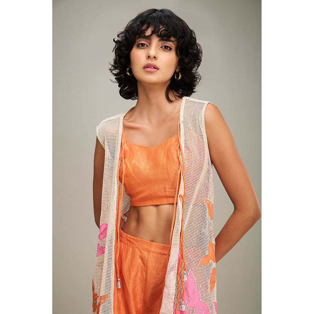Soup by Sougat Paul Orange Zinnia Applique Co-Ord (Set of 3)