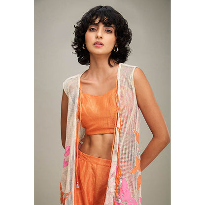 Soup by Sougat Paul Orange Zinnia Applique Co-Ord (Set of 3)
